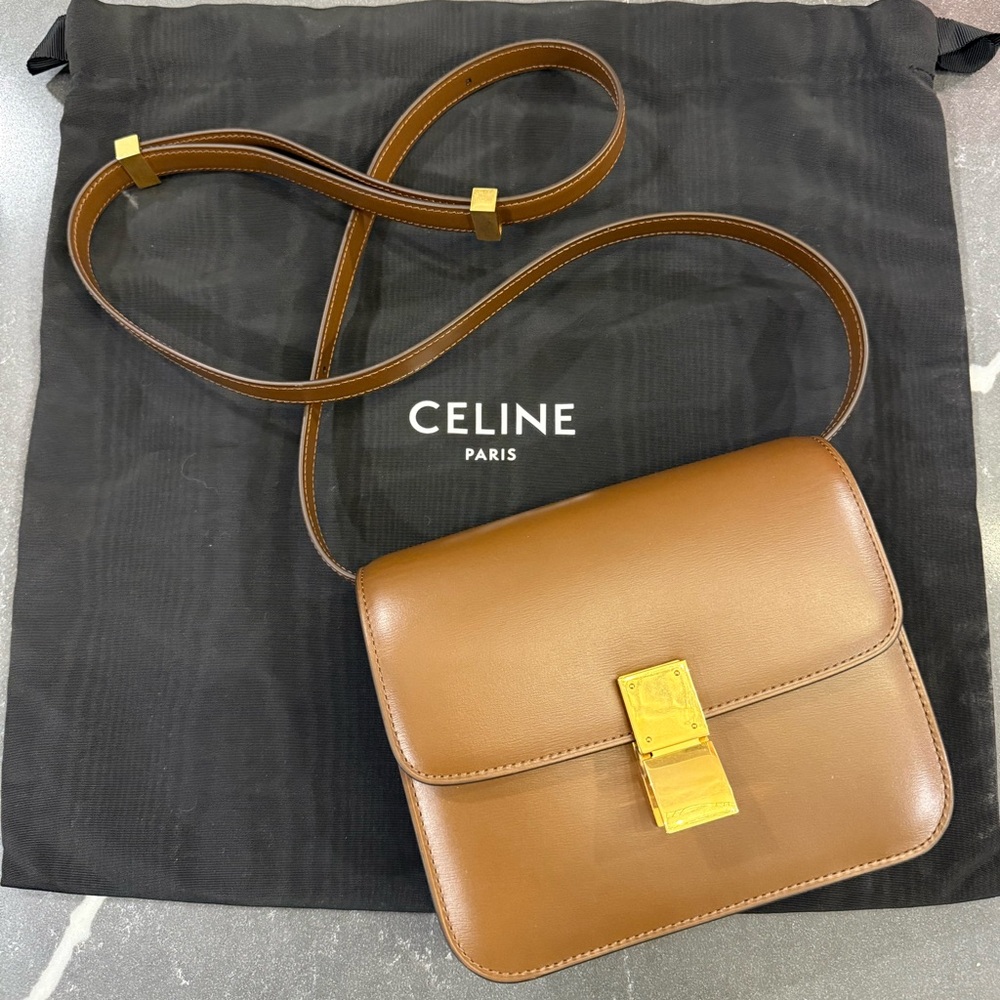 CELINE Teen Classic Box Flap Bag Camel Calfskin
